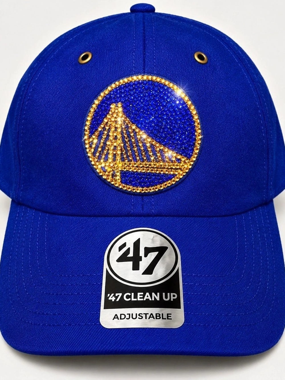 Golden State Warriors Bling Hat - Custom Rhinestone Baseball Cap Blue/Gold NEW